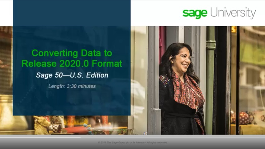 Sage 50/50cloud - U.S. Edition - Converting you company data to Release 2020.0 format